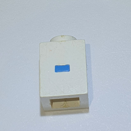 Lego Brick 1 x 1 with Blue '-' Print (Bold Font) / White