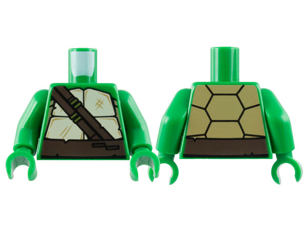 Lego Torso Tan and Dark Tan Turtle Shell, Dark Brown Belt and Straps Pattern / Green Arms / Green Hands