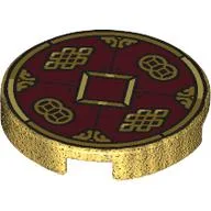 Tile Round 2 x 2 with Gold Coin, Dark Red Background, Gold Decorations Print / Pearl Gold