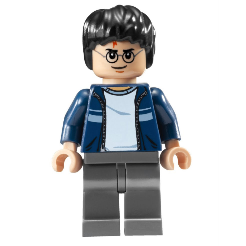 Lego Harry Potter, Open Dark Blue Jacket over White Shirt, Dark Bluish Gray Legs