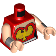 Lego Torso Bodysuit, Light Nougat Neck, Gold Eagle and White Belt Print, Light Nougat Arms and Hands with Silver Cuffs Print / Red