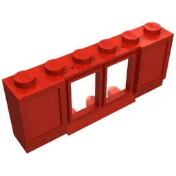 Window 1 x 6 x 2 with Shutters (old type) with Extended Lip and Solid Studs, with Fixed Glass / Red