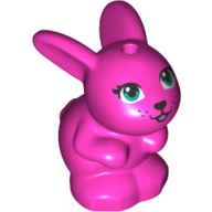 Lego Animal, Rabbit / Bunny, Baby Sitting with Blue Eyes and Black Nose Print / Dark Pink
