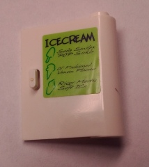 Lego Door 1 x 3 x 3 Right - Open Between Top and Bottom Hinge with 'ICECREAM' and Menu Pattern (Sticker) - Set 7888