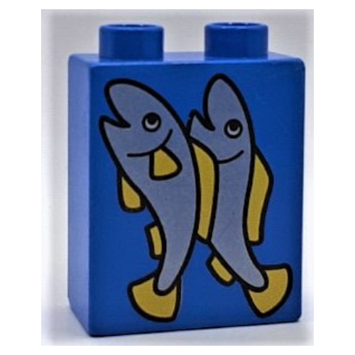 Lego Duplo Brick 1 x 2 x 2 with 2 Fish Print / Blue