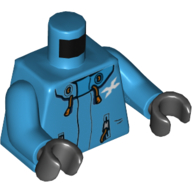 Lego Torso Hoodie with Zipper, Pockets, Laces, White 'X' Print, Dark Azure Arms, Black Hands / Dark Azure