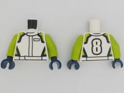 Torso Racing Jacket with Lime and Dark Blue Highlights, Number 8 on Back Pattern / Lime Arms / Dark Blue Hands
