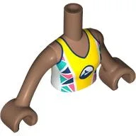 Minidoll Torso Girl with White/Yellow Shirt, Dark Blue Whale Print, Medium Brown Arms and Hands / Medium Brown