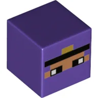 Minifig Head Special, Cube with Pixelated Partly Covered Nougat Face, Black Band Print / Dark Purple