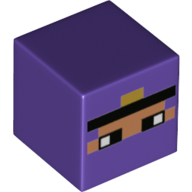 Lego Minifig Head Special, Cube with Pixelated Partly Covered Nougat Face, Black Band Print / Dark Purple