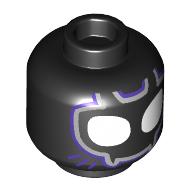 Lego Minifig Head Black Panther, Large White Eyes, Silver/Dark Purple Mask print / Black