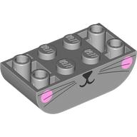 Lego Brick Curved Inverted 2 x 4 Double, Animal Face, Bright Pink Cheeks print / Light Bluish Gray