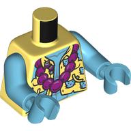 Lego Torso, Jacket, Medium Azure Chest, Cats, Magenta Beaded Necklace print, Medium Azure Arms and Hands / Bright Light Yellow