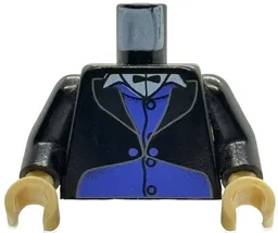 Torso Harry Potter Goblin 1 with Jacket and Black Vest over Purple Shirt and Black Bow Tie Pattern / Black Arms / Tan Hands