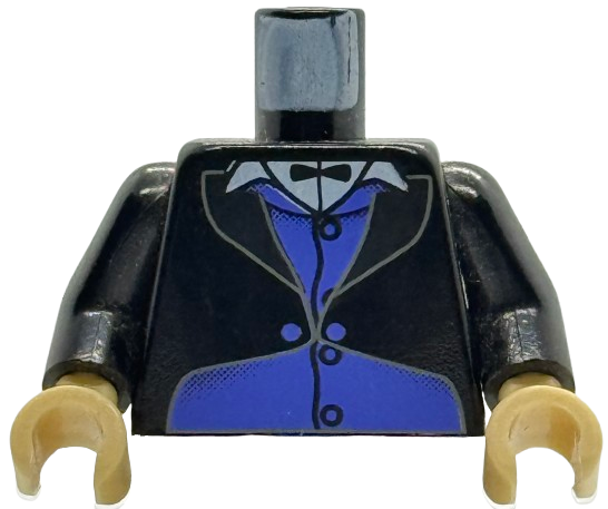 Lego Torso Harry Potter Goblin 1 with Jacket and Black Vest over Purple Shirt and Black Bow Tie Pattern / Black Arms / Tan Hands