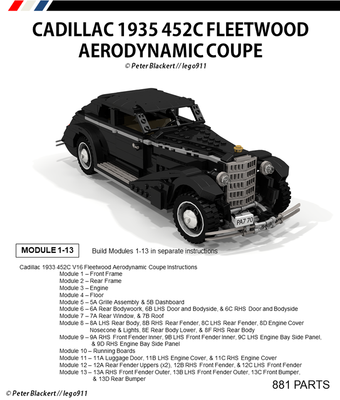 Lego Cadillac 1933 452C V16 Aerodynamic Coupe - 1:21 Miniland - Advanced