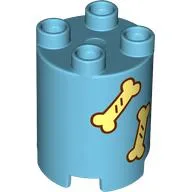 Duplo Brick Round 2 x 2 x 2 with Bright Light Yellow Bones Print / Medium Azure
