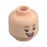 Minifig Head Picnicker, Black Eyebrows, Open Mouth Smile / Closed Eyes Smile / Light Nougat