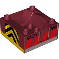 Lego Duplo Train Cab / Tender Base with "Salty 2991" and Warning Bars print / Dark Red