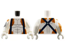 Torso Dark Bluish Gray Muscle Contours, Dark Blue Suspenders and Dark Orange Fur Pattern / White Arm Left / White Arm Right with 'LYNX' in Black Heart and Dark Orange Fur Pattern / White Hands