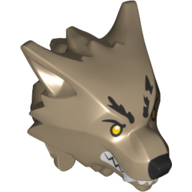 Lego Minifig Head Special, Werewolf with Black Nose, White Teeth and Fangs and Yellow Eyes Print / Dark Tan