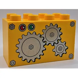 Duplo Brick 2 x 4 x 2 with 3 Gears Print / Yellow