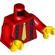 Lego Torso Shirt with Dark Blue Suspenders, Tan Tie Print, Red Arms, Yellow Hands / Red