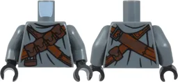 Torso SW Jawa with Dark Brown and Reddish Brown Pouches and Straps, Silver Buckle and Buttons, Black Folds Pattern / Dark Bluish Gray Arms / Black Hands / Dark Bluish Gray