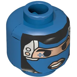 Minifig Head Insectoid, Visor, Metal Plates, Lips Print [Blocked Open Stud] / Blue