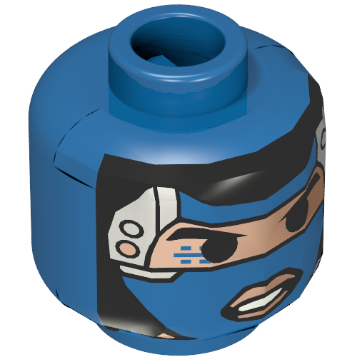 Lego Minifig Head Insectoid, Visor, Metal Plates, Lips Print [Blocked Open Stud] / Blue