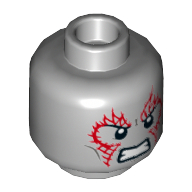 Lego Minifig Head Drax, Dark Bluish Gray Cheek Lines, Red Tattoos on Front and Back, Angry Expression Print [Hollow Stud] / Light Bluish Gray