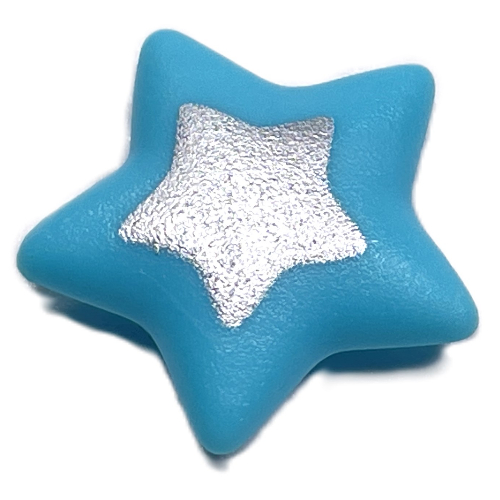 Lego Clikits Icon, Star 2 x 2 Large with Pin, Silver Star Print / Sky Blue