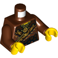 Lego Torso Robe with Dark Brown Sash Belt and Gold Detailing Print, Reddish Brown Arms, Yellow Hands / Reddish Brown