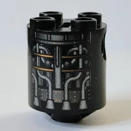 Brick Round 2 x 2 x 2 Robot Body with Silver and Copper Tubing Print / Black