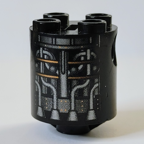 Lego Brick Round 2 x 2 x 2 Robot Body, Axle Holder 'X' Orientation with Silver and Copper Tubing Print