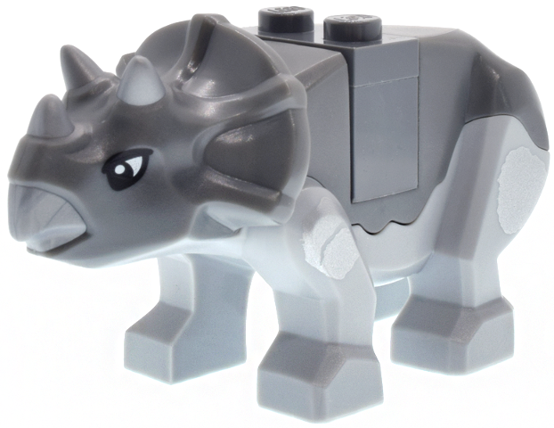 Lego Dinosaur Triceratops Baby with Dark Bluish Gray Top with Flat Silver Horns and Beak Pattern with Brick and Plate