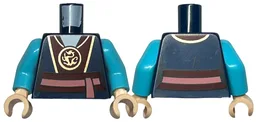 Torso Female Robe over Dark Red Vest, Necklace with Gold Dragon Medallion, Belt and Coral Sash Pattern / Medium Azure Arms / Light Nougat Hands