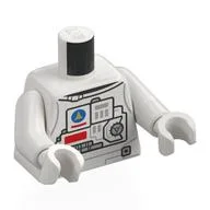 Torso, Astronaut Space Suit, Black/Dark Bluish Grey Controls, Gold Space Shuttle in Blue Circle, Red Shapes Print, White Arms and Hands / White