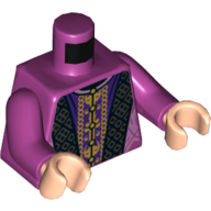 Lego Torso Robe with Ornate Black Trim, Over Dark Purple and Gold Tunic with Buttons Print, Magenta Arms, Light Nougat Hands / Magenta