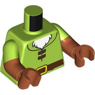 Lego Torso, Dual Molded Arms, Tunic, Dark Brown Belt, White Fur print, Lime Sleeves Pattern, Dark Orange Arms and Hands / Lime