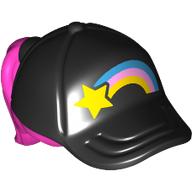 Lego Hair and Hat / Cap, Ponytail Dark Pink Pattern and Star, Rainbow print / Black