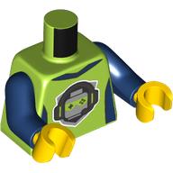 Lego Torso, Dark Blue Sides, Collar, Silver Minifig Head, Lime Eyes, Headphones print, Dark Blue Arms, Yellow Hands / Lime