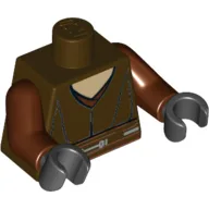 Torso Jedi Robe, White Undershirt Print (Plo Koon), Reddish Brown Arms, Black Hands / Dark Brown