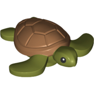 Lego Animal, Turtle / Sea Turtle with Black Eyes, Medium Nougat Shell print / Olive Green