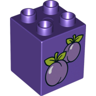 Lego Duplo Brick 2 x 2 x 2 with Plums Print / Dark Purple