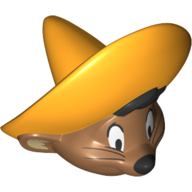 Lego Minifig Head Special, Bright Light Orange Hat, Whiskers print (Speedy Gonzales) / Medium Nougat