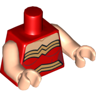 Lego Torso Halter Top with Gold Trim and Belt Print (Wonder Woman), Light Nougat Arms and Hands / Red