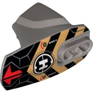 Large Figure Limb Cover, Size 5, Armor with Ball Joint Socket with Red Arrows, Black and Gold Chevrons, and Hero Factory Logo Print / Flat Silver