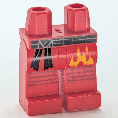Lego Hips and Red Legs with Black Sash Belt, Orange Flames print / Red