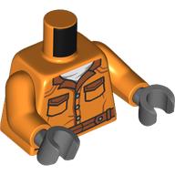 Lego Torso Prison Suit, Dark Orange Belt, Collar, White Shirt print, Orange Arms, Dark Bluish Gray Hands / Orange